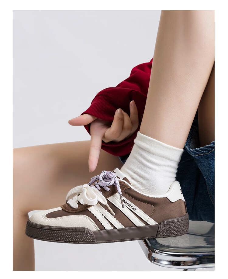 Warrior Casual Training Shoes Flat Sole Slimming Women's Shoes Versatile Soft Sole Sneakers 572 Dark Brown Gray Beige Size 37 13