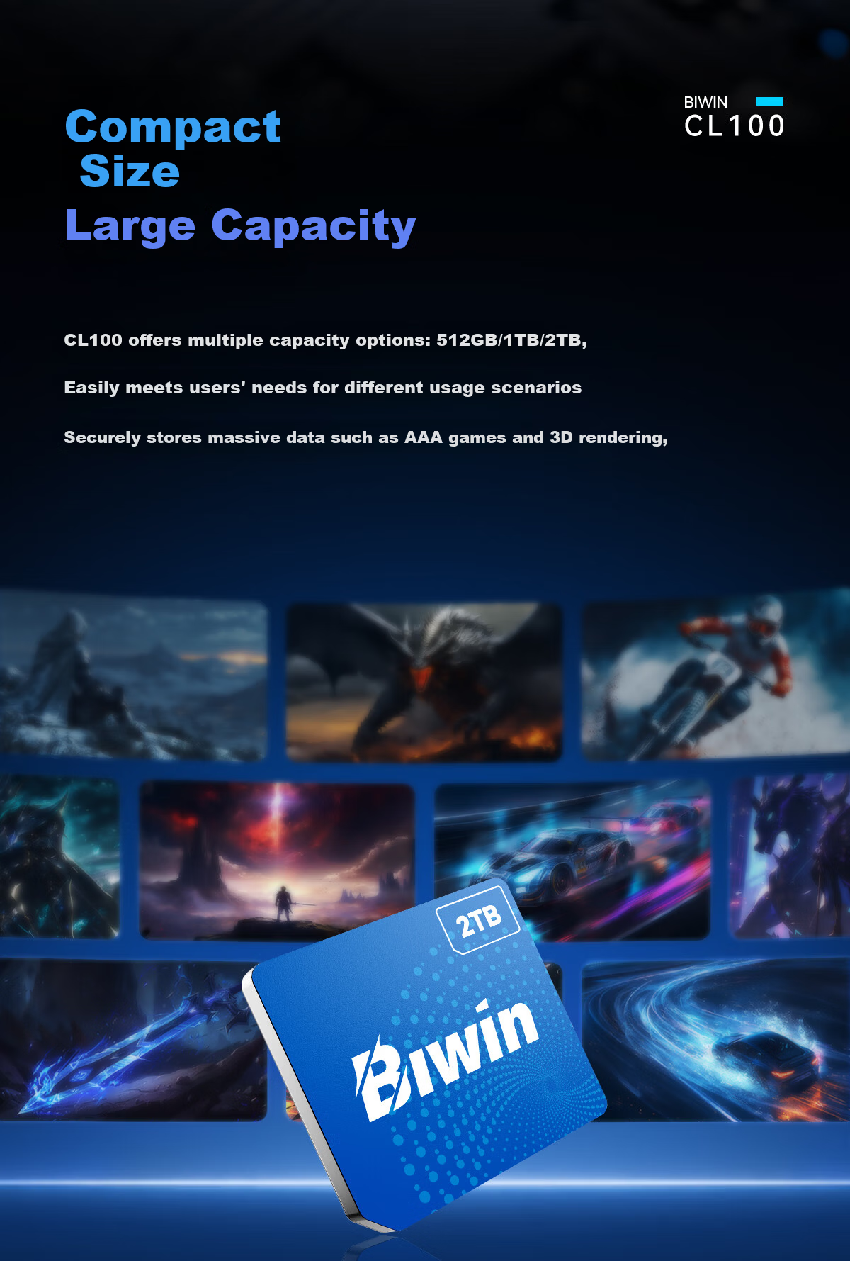 BIWIN 512GB Mini SSD PCIe 4.0x2 NVMe CL100 Series 3700MB/s Read Speed AI PC Storage Accessory 14