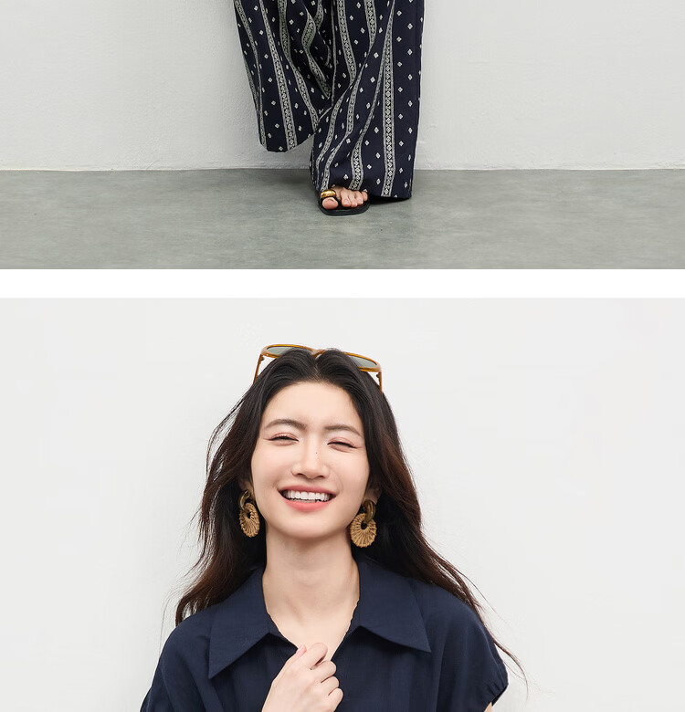 Shangdu Bila Linen Tencel Commuter Shirt Women Spring Summer Printed Tie Pleated Waist Slimming Blouse Turn-down Collar Top 23