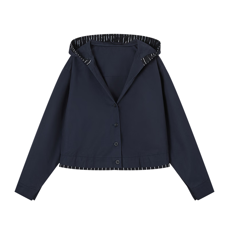 Demana [Light Oxygen 100 Cotton] Spring College Style Hooded Patchwork Striped Elastic Loose Petite Women's Jacket