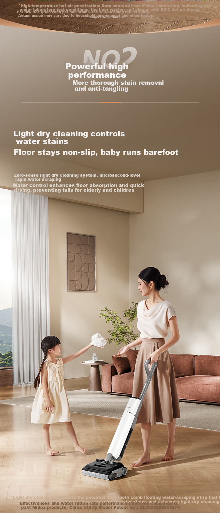 Midea S50Lite Odorless Floor Washer and Vacuum Cleaner, Automatic Cleaning, High Suction, Lightweight Ultra-thin Flat Lying Floor Mopping Machine 6