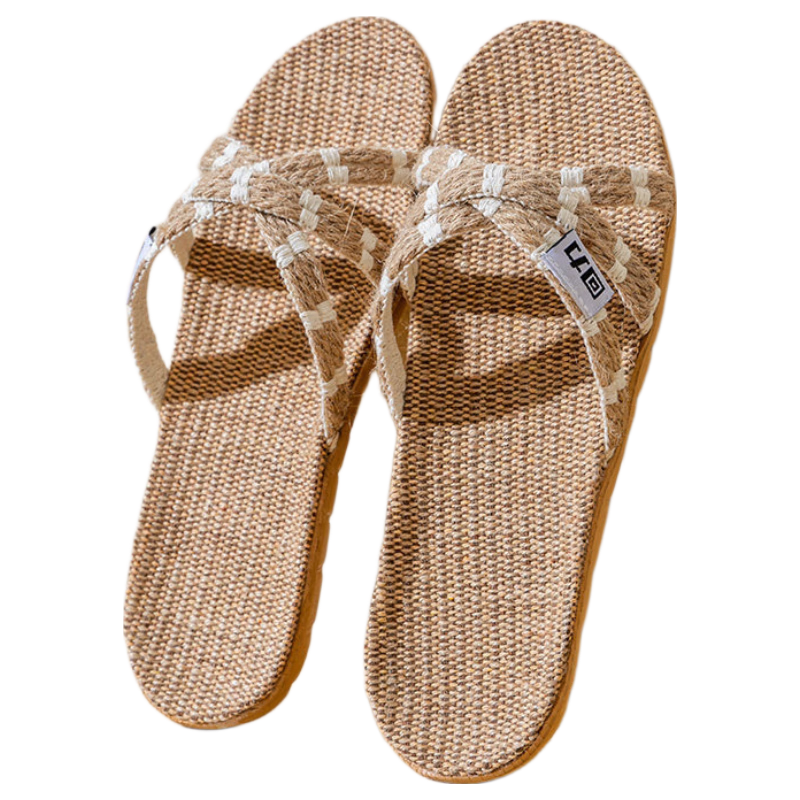 Warrior Linen Women's Indoor Non-Slip Breathable Odor-Resistant Floor Slippers 0229 Khaki Size 35-36