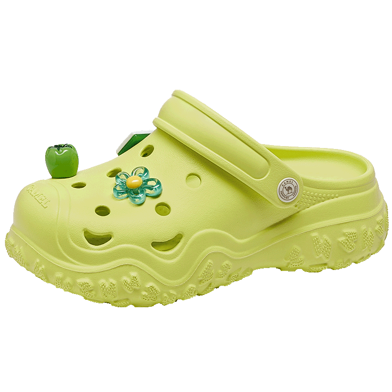 CAMEL Women's Dopamine Thick Sole Hole Sandals Unisex Beach Shoes L26M162006 Fluorescent Green Size 35