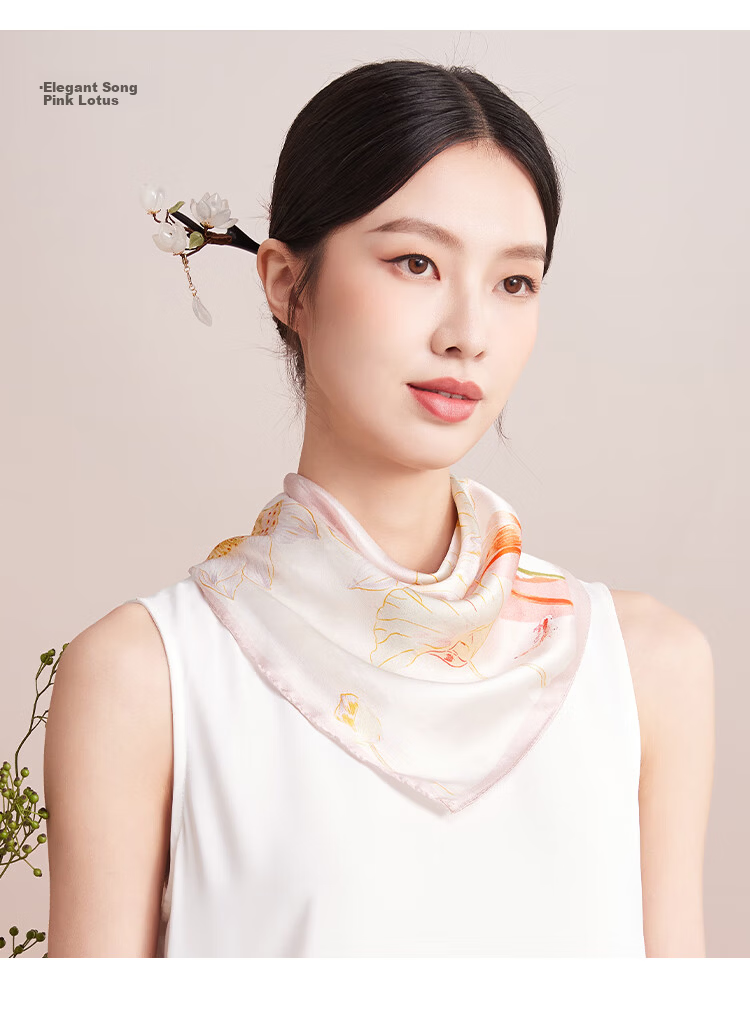 Shanghai Story Women's Silk Satin Small Square Scarf 100% Mulberry Silk Scarf Gift Box Birthday Present Tipsy Mist 13