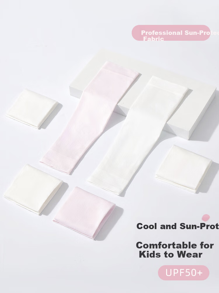 LangSha Kids Ice Silk Sun Protection Sleeves Boys Girls Baby Summer UV Protection Breathable Thin Arm Sleeves Black+White 5