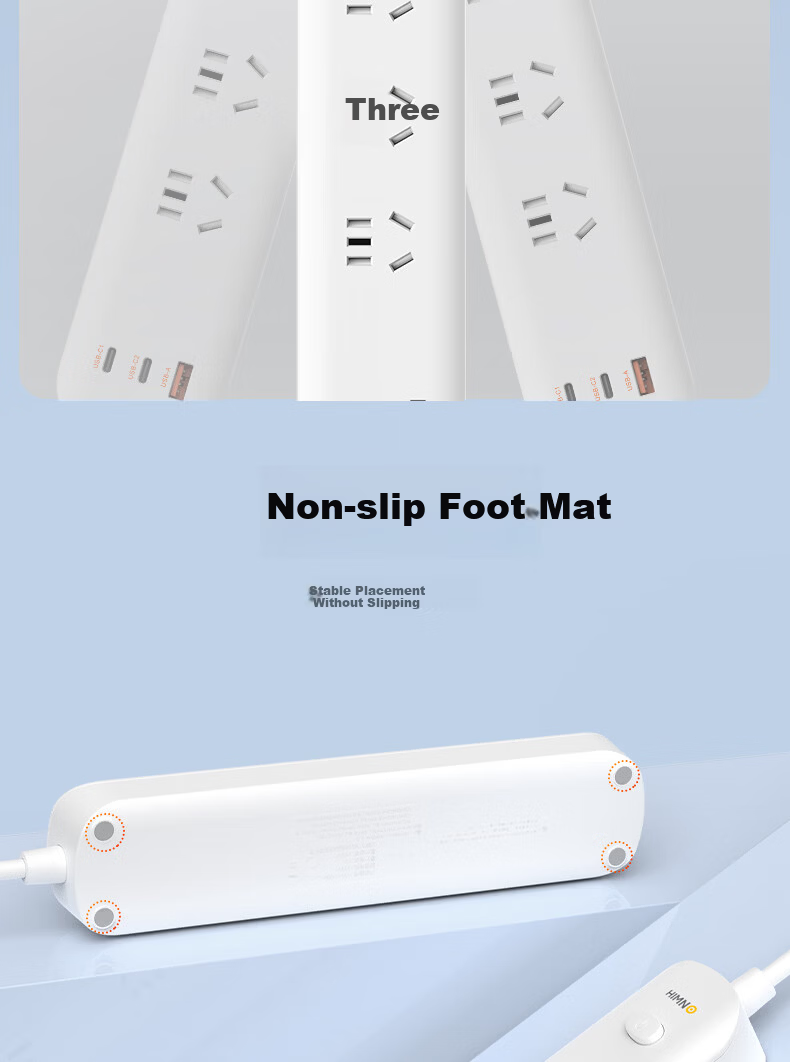 Ximino Digital Power Strip USB Multi-Port Extension Cord PD 20W/65W Socket Board Home Multifunctional Socket Master Control 3 Outlets 65W 1.5m 15