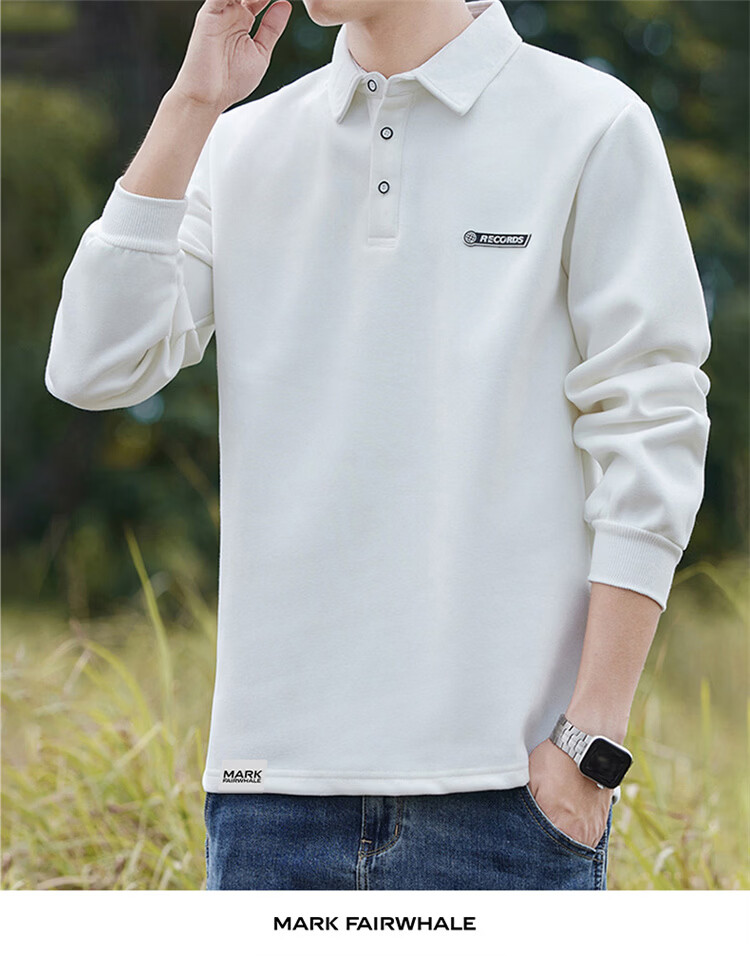 MARK FAIRWHALE Men's Sweatshirt Spring and Autumn American Casual Long Sleeve T-Shirt Polo Jacket Dark Gray XL 4