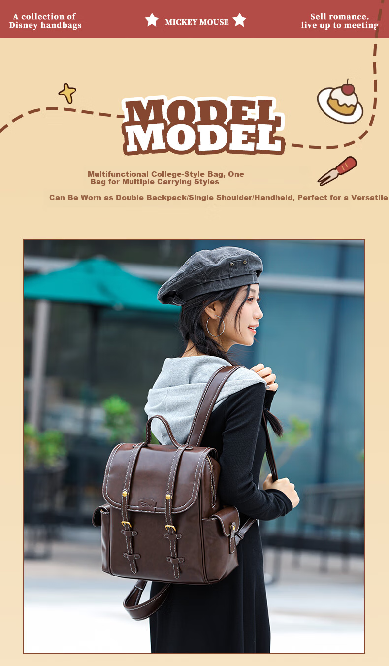 Disney Women's Leather Backpack College Style Shoulder Bag for Work and University, 38cm, Gift for Women's Day and Birthday 7
