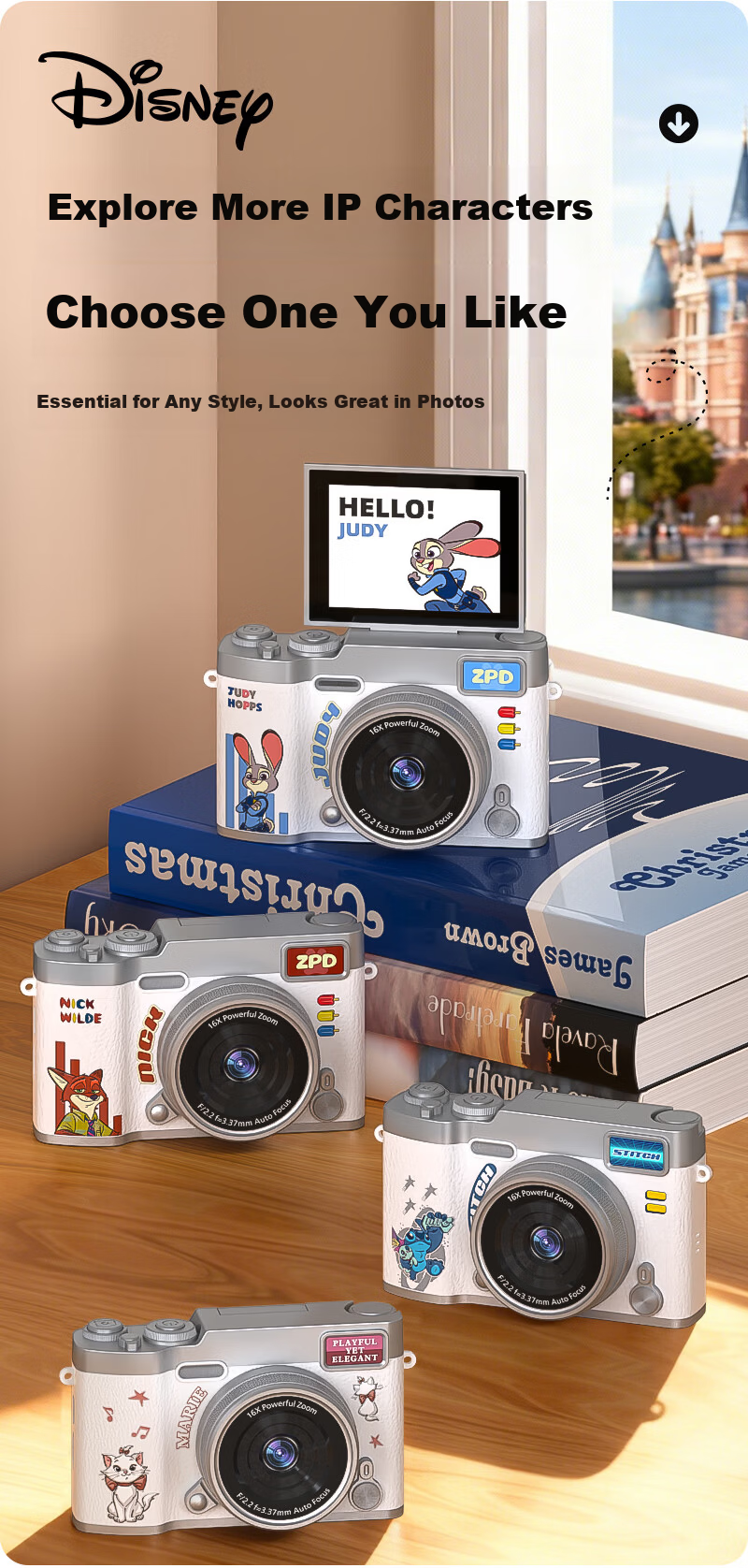 Disney Zootopia Kids Camera CCD Alternative Student Flip Screen Portable Entry-Level Camera for Photography Travel Boys Girls Birthday Lantern Festival School Gift X2 Judy 15