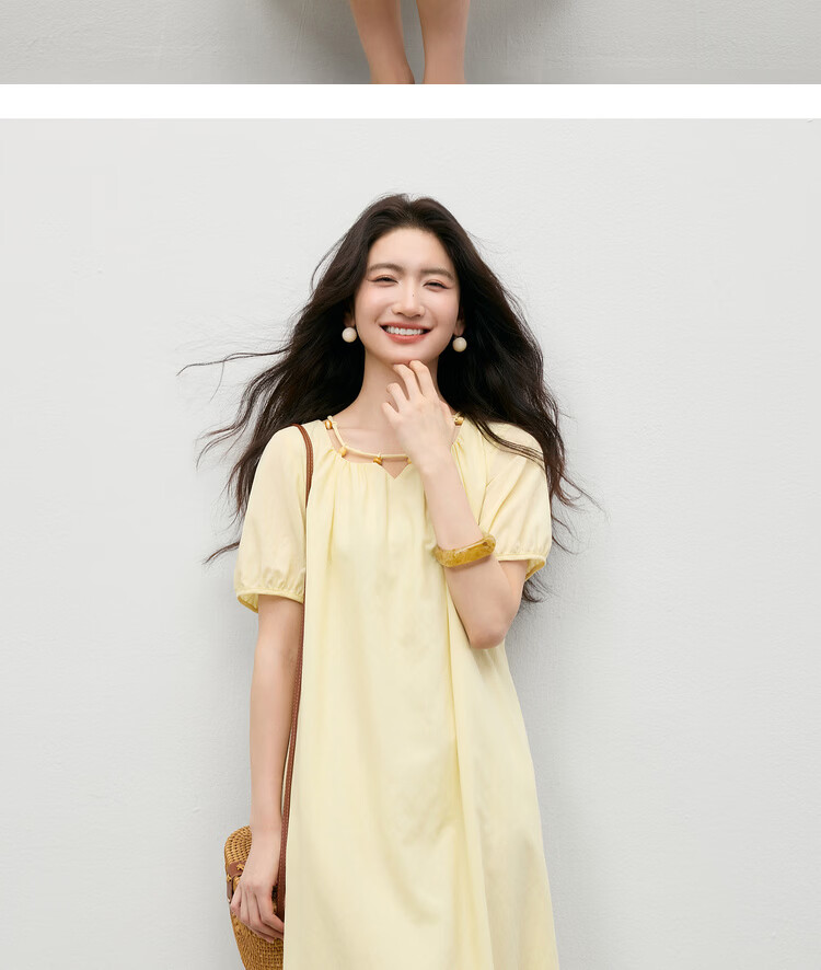 Shangdu Bira Linen Acetate Lyocell Dress Women Spring Summer Elegant Hollow Beaded Round Neck A-line Loose Slim Long Dress 19