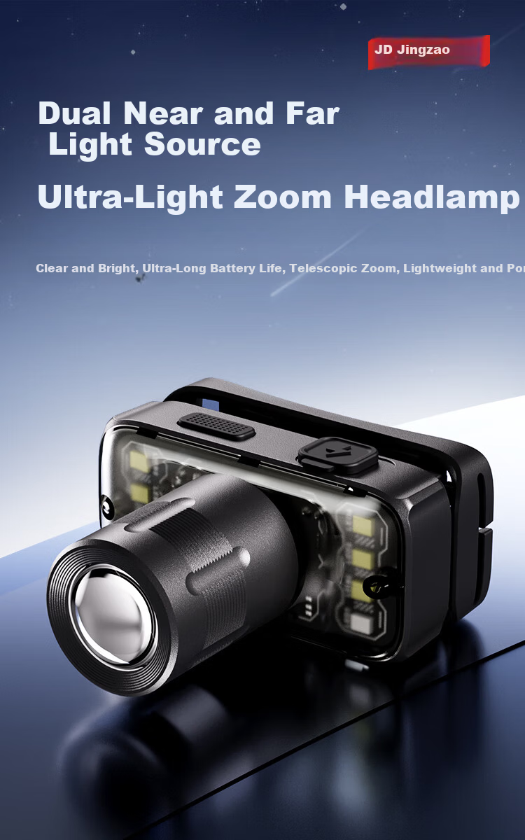 JD Jingzao Telescopic Zoom Headlamp Outdoor Headlight Head-Worn Rechargeable Camping Fishing High Brightness Long Battery Life 1