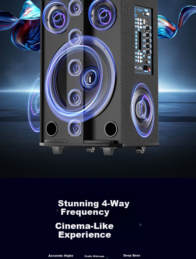 HYUNDAI 12-inch High-Power Square Dance Speaker Portable Trolley Outdoor Bluetooth Stage Speaker with Microphone for Karaoke Performance and Hosting 6