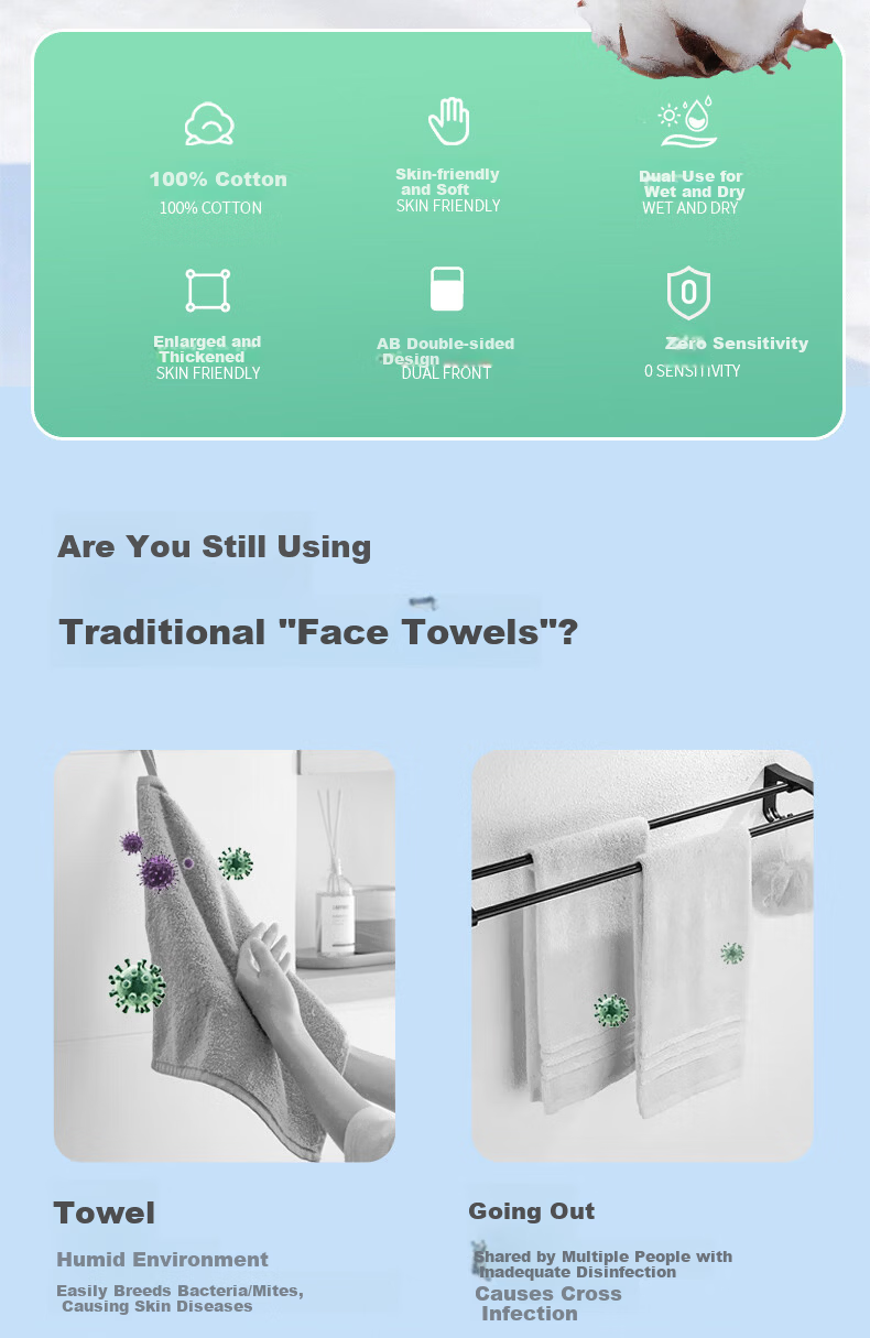 COTTON SHOOTS Facial Towel 60 Sheets*1 Pack 100% Cotton Soft Disposable Towel Boxed 20*20CM 2