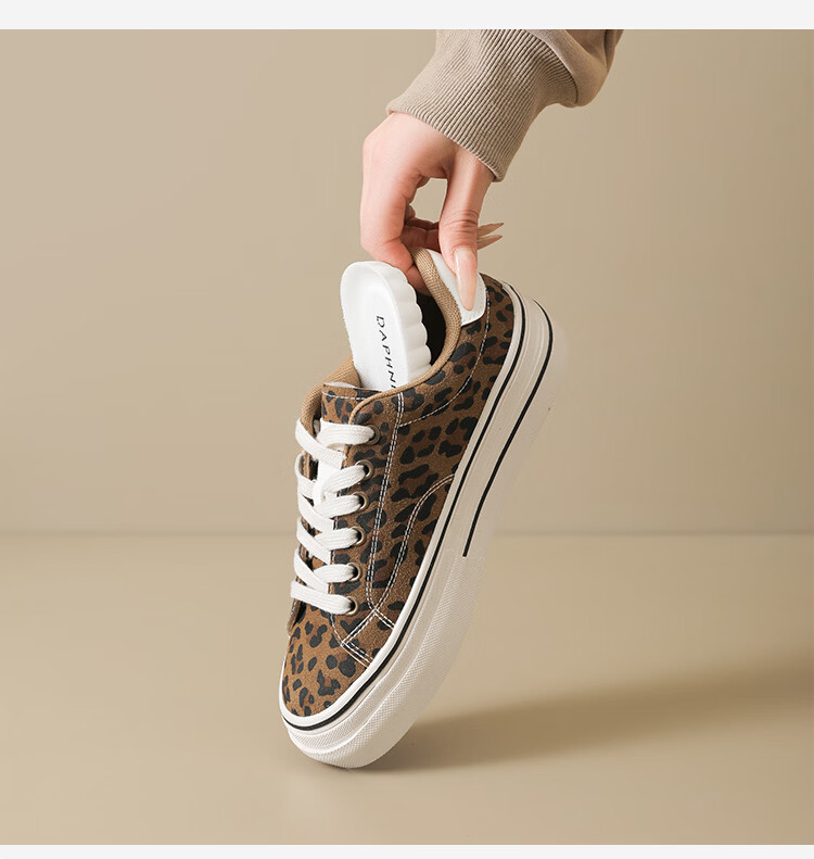 DAPHNE Women's Shoes 2026 Summer New Leopard Print Soft Sole Sneakers Casual Canvas Shoes Brown Size 38 11
