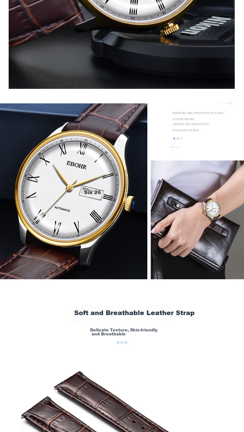 EBOHR Men's Automatic Mechanical Watch with Date, Stainless Steel Band, National Brand, Couple's Gift for Birthday, Valentine's Day, New Year 14