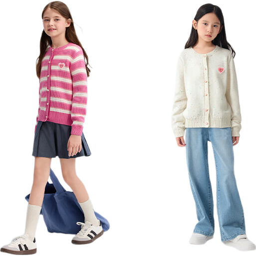 BALABALA balaOne Kids Knit Cardigan Girls 2025 Spring Autumn Sweet Sweater Stylish 208325103004