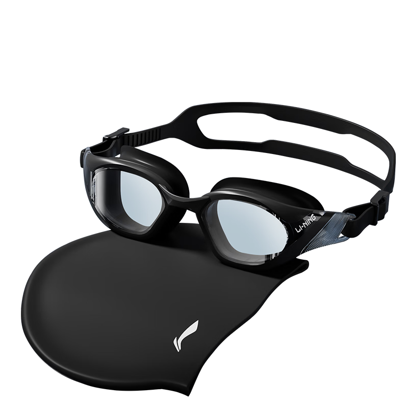 LI-NING Waterproof Anti-Fog Swimming Goggles for Men and Women, High-Definition Swimming Glasses with Prescription Lenses and Swim Cap