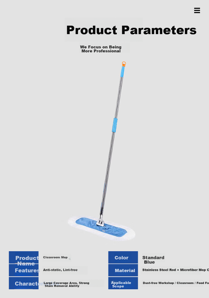WK Anti-Static Dust-Free Mop Ultra-Fine Fiber Dust-Free Cloth Head Clean GMP Dust-Free Room Laboratory Cleanroom Flat Mop 45*17cm [Mop Replacement Cloth, Stock Available] 2