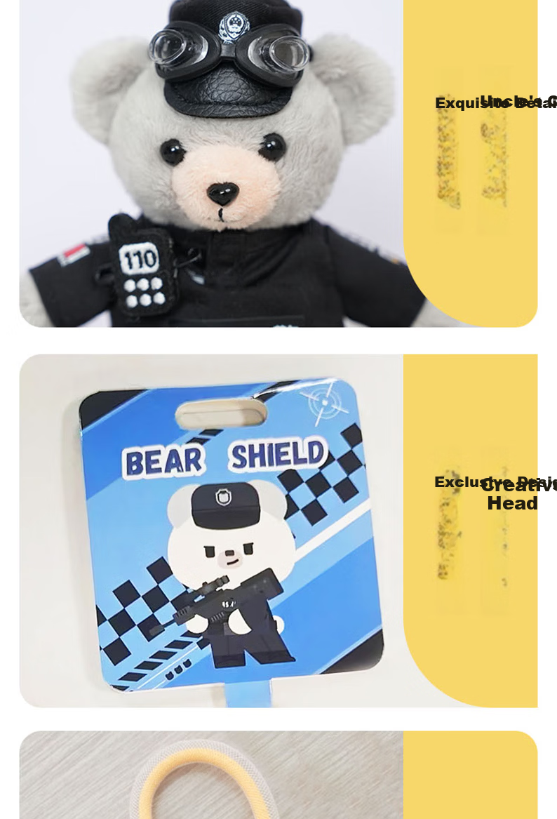 JWCP SWAT Plush Doll Keychain Light Gray Bag Charm Police Bear [Police Network Preferred] 8