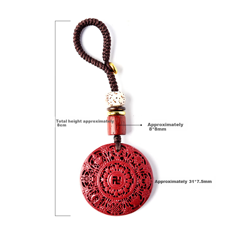 Lingfei Cinnabar Safety Amulet Keychain Double-Sided Carved Protective Pendant for Car Bag Unisex Birthday Gift with Certificate 3