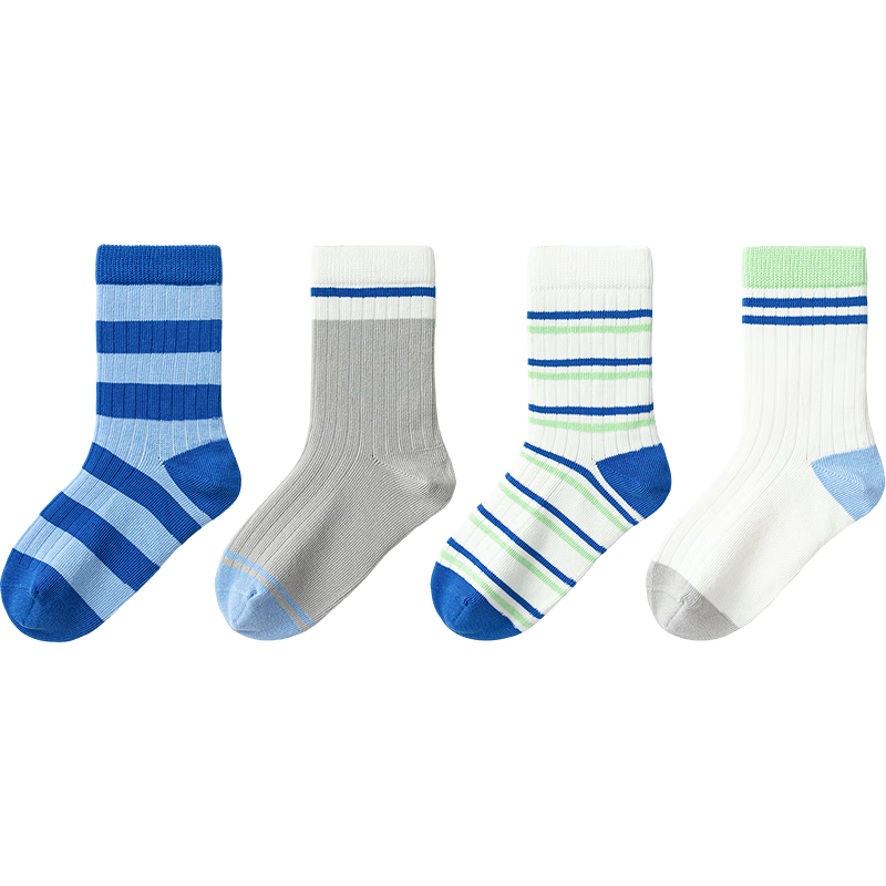 Balabala Kids Socks 2026 New Spring Autumn Boys Girls Cotton Student Elastic Mid-Calf Socks 4-Pack