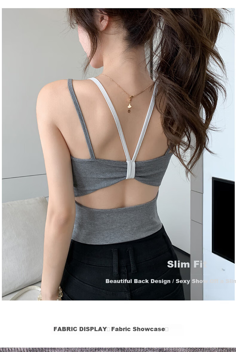 LangSha Women's Fake Two-Piece Small Camisole with Chest Pad, New Color-Block Double Shoulder Straps, Slim Fit, Backless Outerwear Top 6