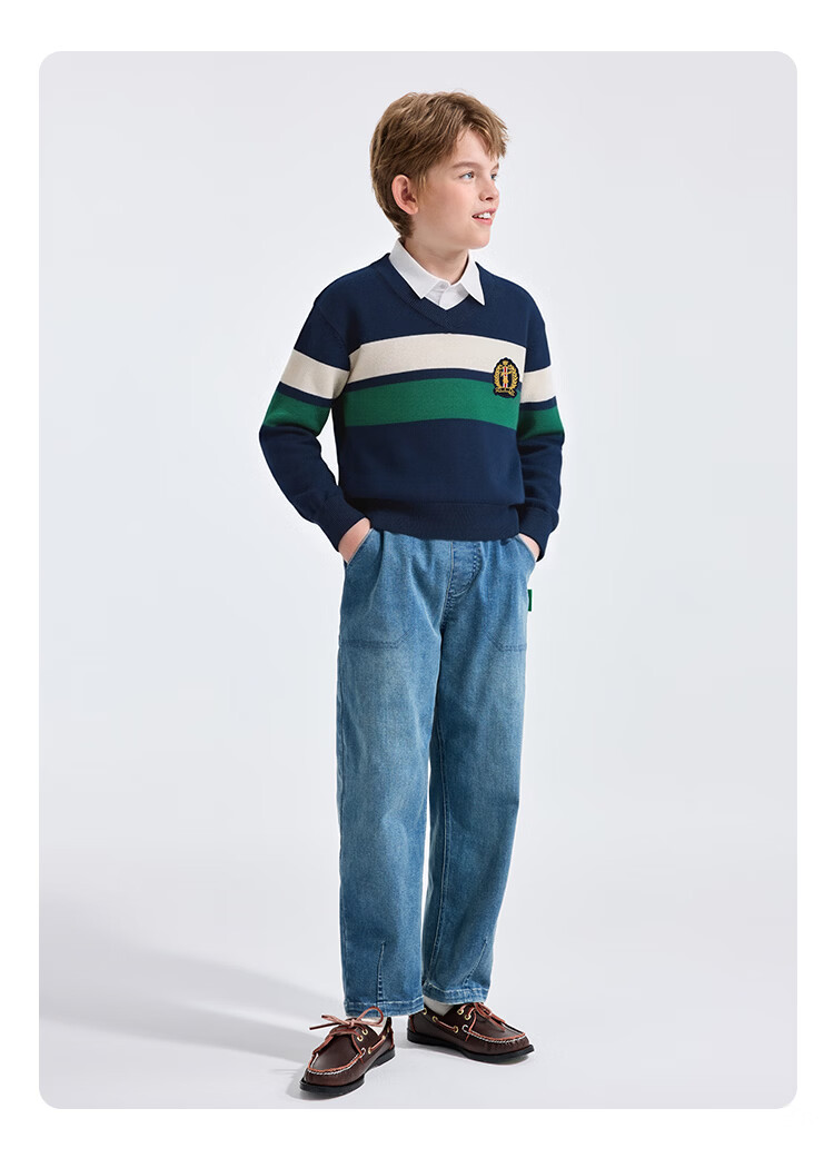 YEEHOO Boys Wool Blend Knit Sweater Children's Pullover School Style Spring Top Blue Green 140cm 12