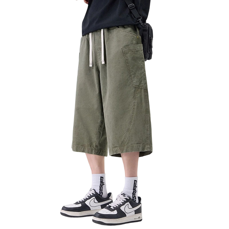 JEEP SPIRIT Men's Pure Cotton Work Shorts Summer Trendy Seven-Point Casual Pants Army Green XL