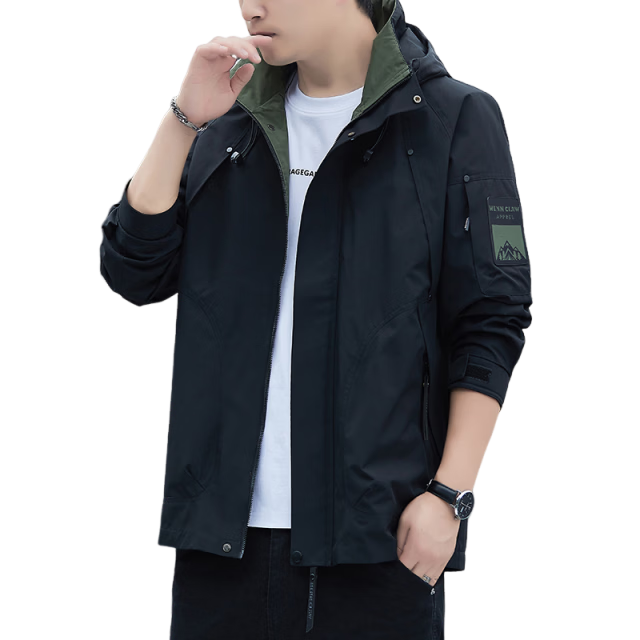 TUCANO Men's Outdoor Mountaineering Windproof Waterproof Casual Jacket Fashion Hooded Coat Black 3XL