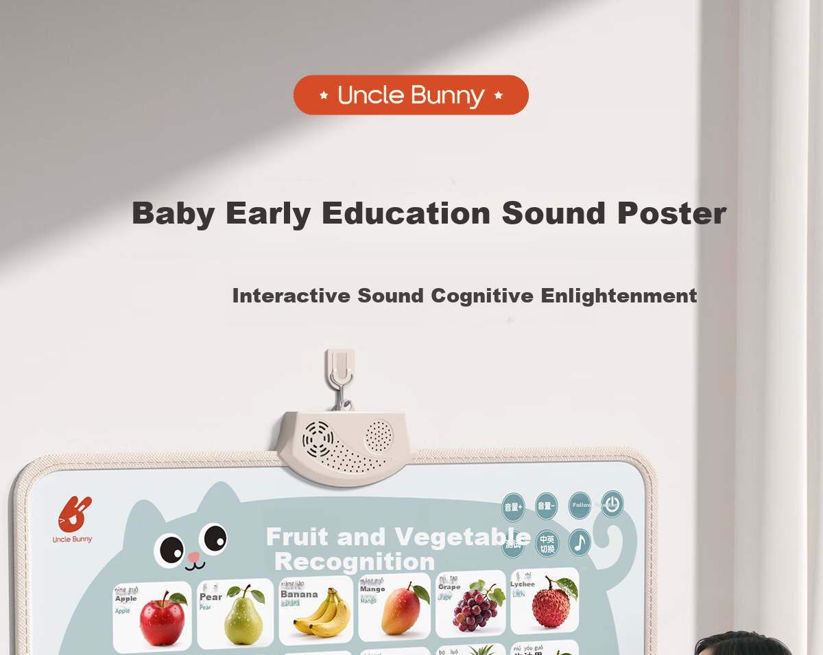 Tushushu Early Education Audio Wall Chart for Infants 0-2 Years Old - Baby Characters, Fruits, Vegetables, Animals, and Transportation Cognitive Learning Toy 1