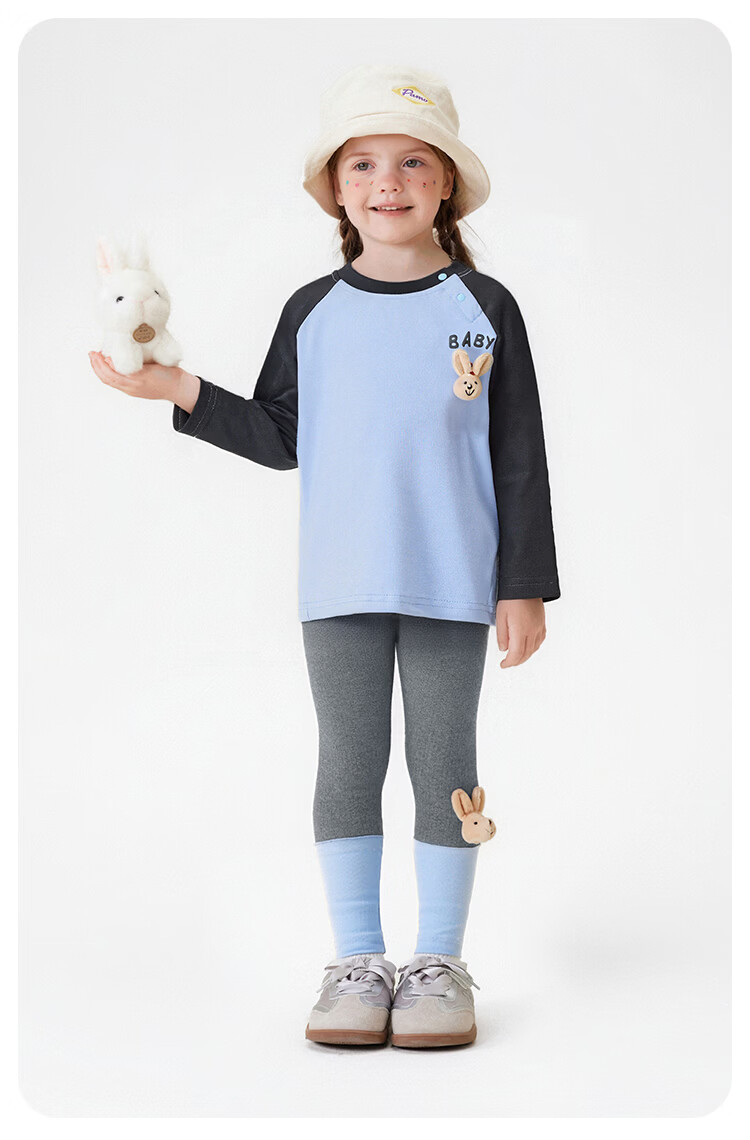 MQDMINI Girls' Outfit Set, 5A Antibacterial Children's T-Shirt And Leggings Two-Piece Set, Baby Clothes, Baobei Rabbit 13