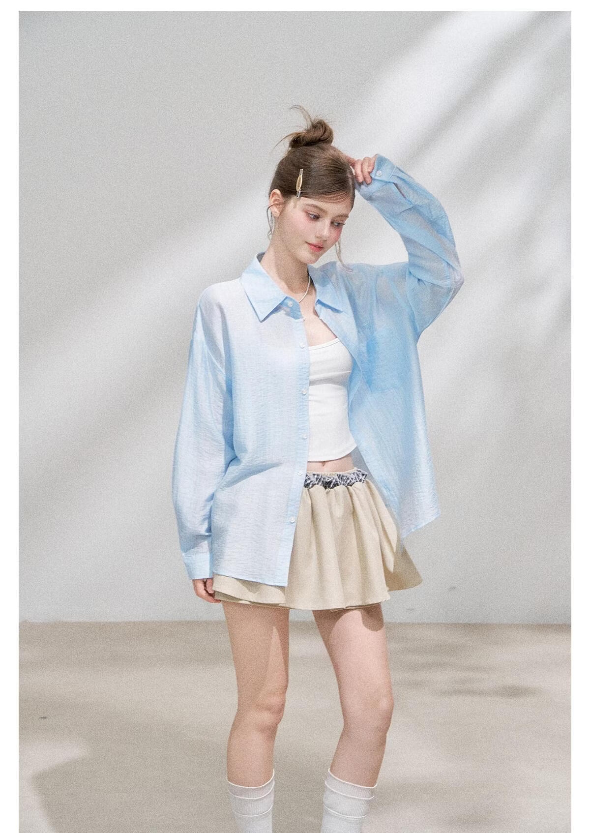 ICH MODE "Spring Light Leisure" Lyocell Sun Protection Long Sleeve Shirt Women Lazy Style Thin Jacket White M 29
