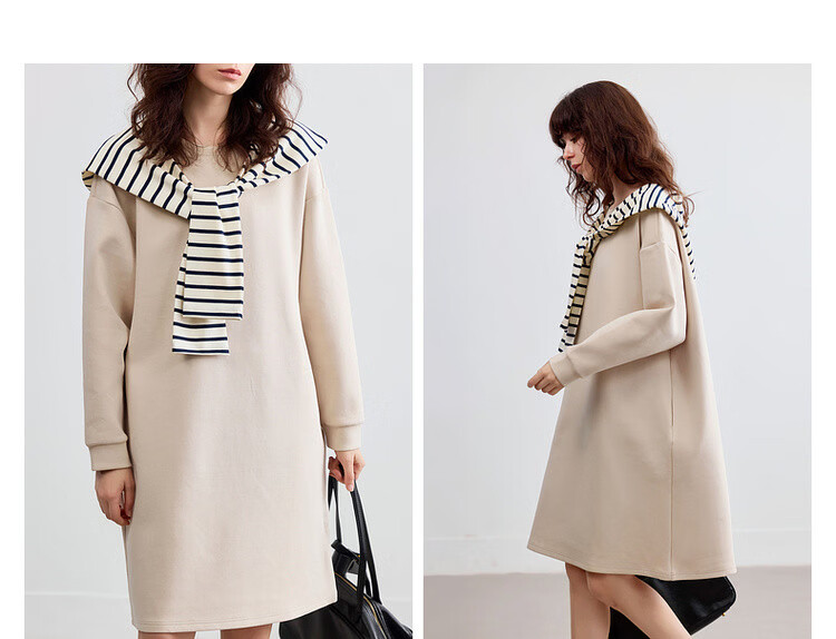 Demana Detachable Cape Hood Autumn Urban Casual Air Layer Crewneck Sweatshirt Dress Loose Slimming Women's Dress 9