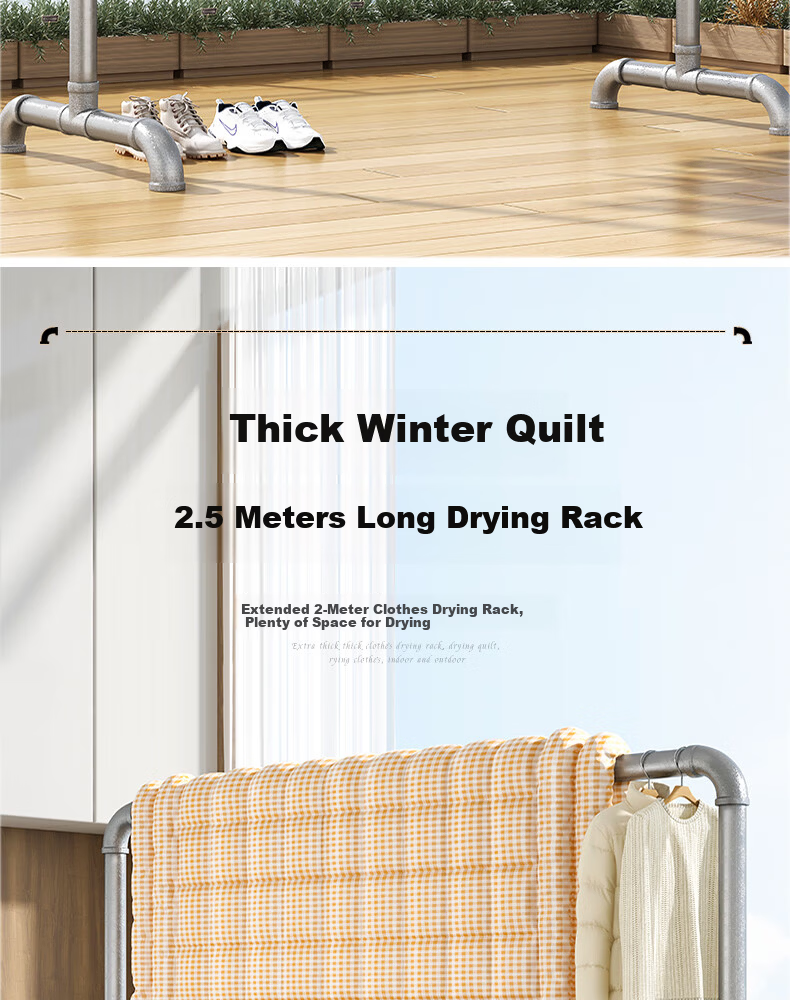Baoyouni Steel Pipe Clothes Drying Rack Floor Folding Outdoor Simple Home Balcony Bedroom Single Rod Water Pipe Blanket Drying Tool 2