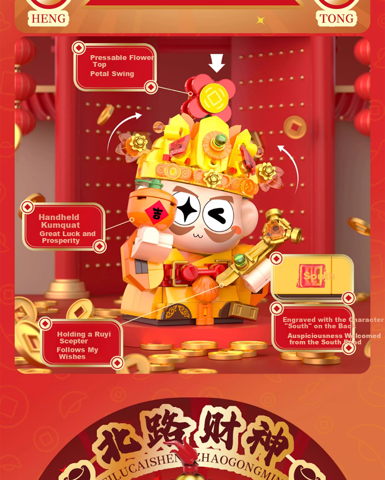 JIAQI TOYS Jiaqi Building Blocks Five-Way God of Wealth Model Figurine Prosperity BUFF Gift Box Fortune Year-End Gift Birthday Toy 7