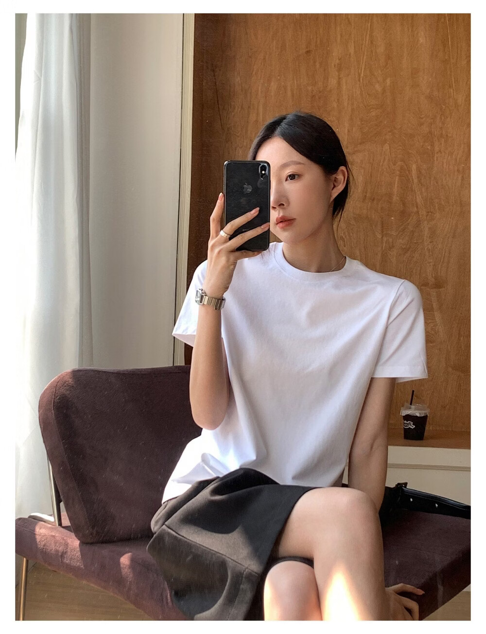 ICH MODE Minimalist Paper Doll Short Sleeve Women's T-Shirt Summer Simple Cool Base Shirt Solid Color White S 16