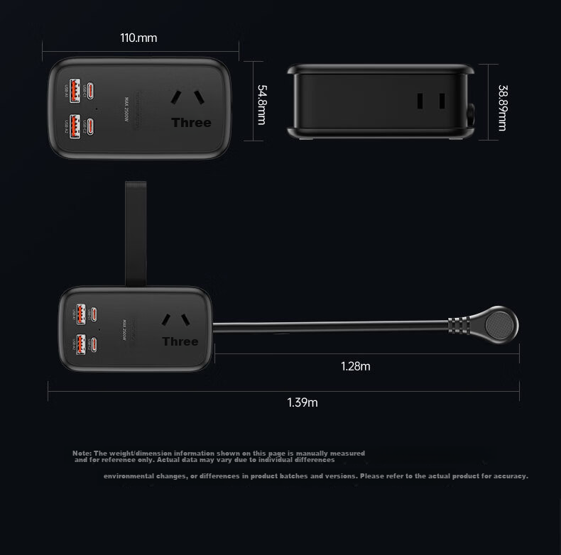 Niudundinglv 65W Gallium Nitride Pocket Power Strip + 60W Dual USB-C Fast Charging Cable Set, Supports Direct Laptop Charging, USB Power Strip/travel Socket/power Strip 23