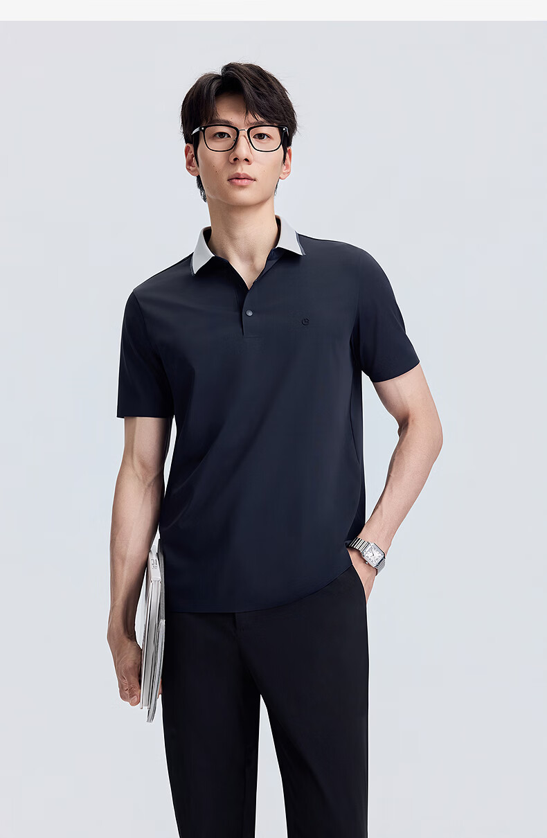 Goldlion Men's Short Sleeve Polo Shirt with Cooling 7A Antibacterial Technology 2026 Spring Summer Commuter T-Shirt Navy Blue - 95XL 10