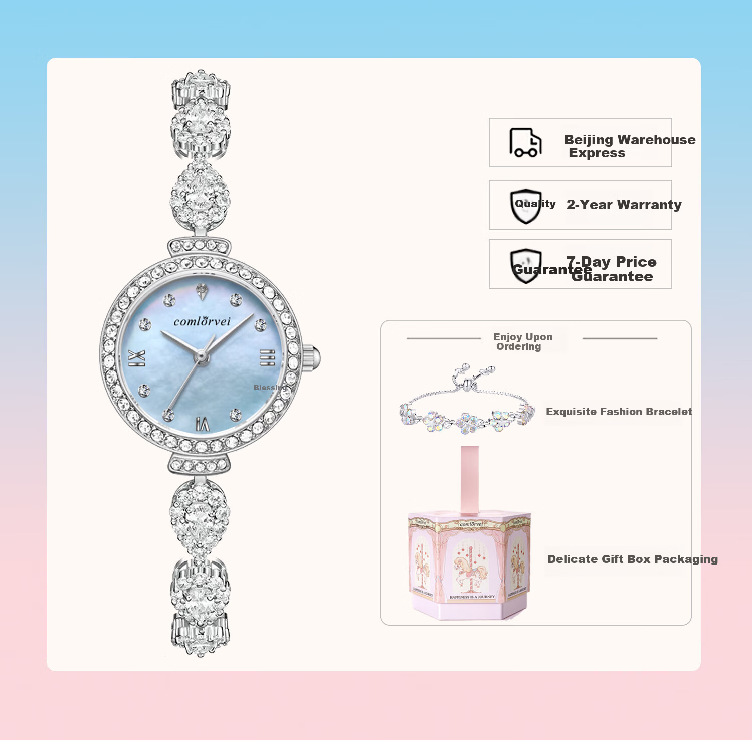 COMLORVEI Sparkling Fairy Style Diamond-Studded Women's Watch Exquisite Gift for Girlfriend National Brand Female Watch 691
