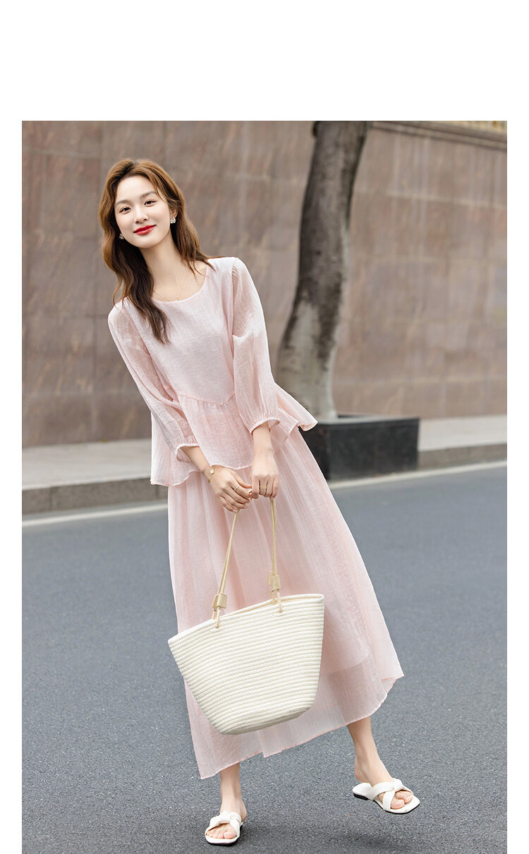 Demana [Light Breath Lyocell] Summer Elegant Style Fake Two-Piece Ruffle Loose Slimming Dress for Women High-End Feel 11