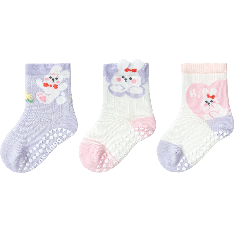 Balabala Baby Socks Summer Mesh Breathable Thin Infant Short Socks Anti-Mosquito Cute 3-Pack