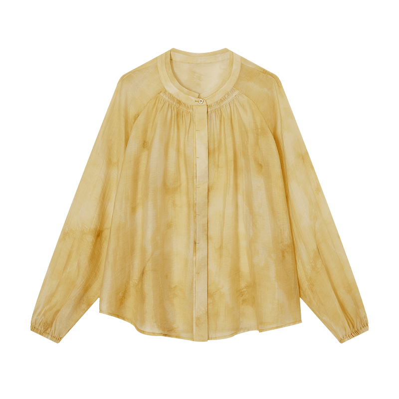 Demana [Lyocell Blend] Spring Lemon Garden Lightweight Stand Collar Printed Blouse Loose Fit Women's Shirt