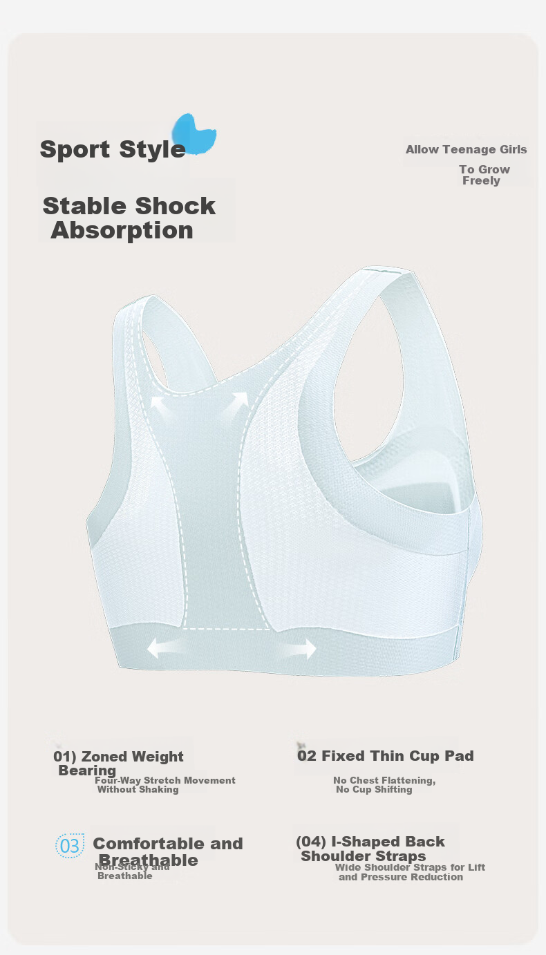 LangSha Girls' Seamless Children's Vest, Posture-Correcting Sports Bra for Middle and High School Students, Developmental Support, Anti-Hunchback, Large Kids' Sports Bra 2