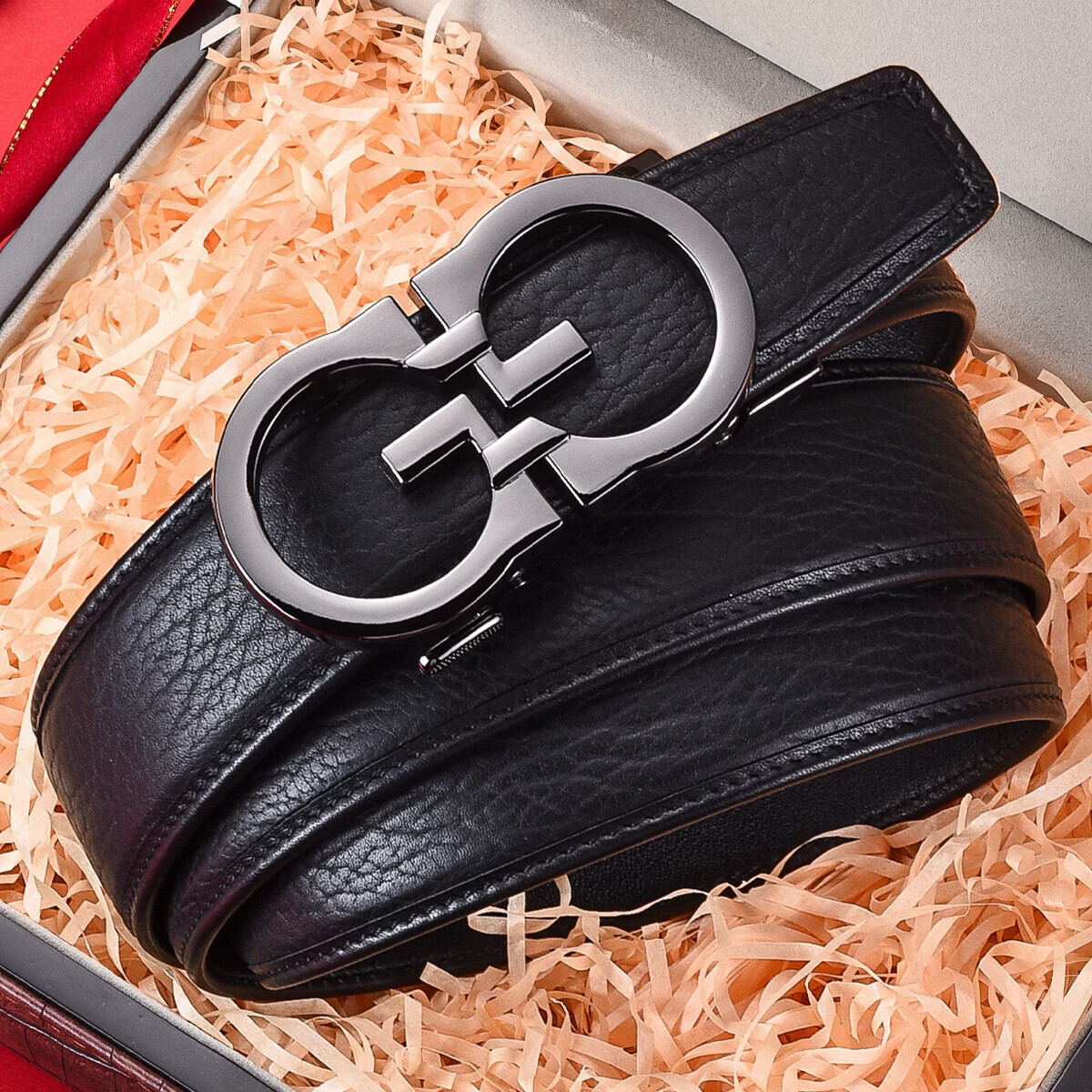 BOSSSUNWEN Bosshenwei Sea Lion Genuine Leather Automatic Buckle Belt Gift for Boyfriend Husband Birthday Anniversary High-End Business Gift Box