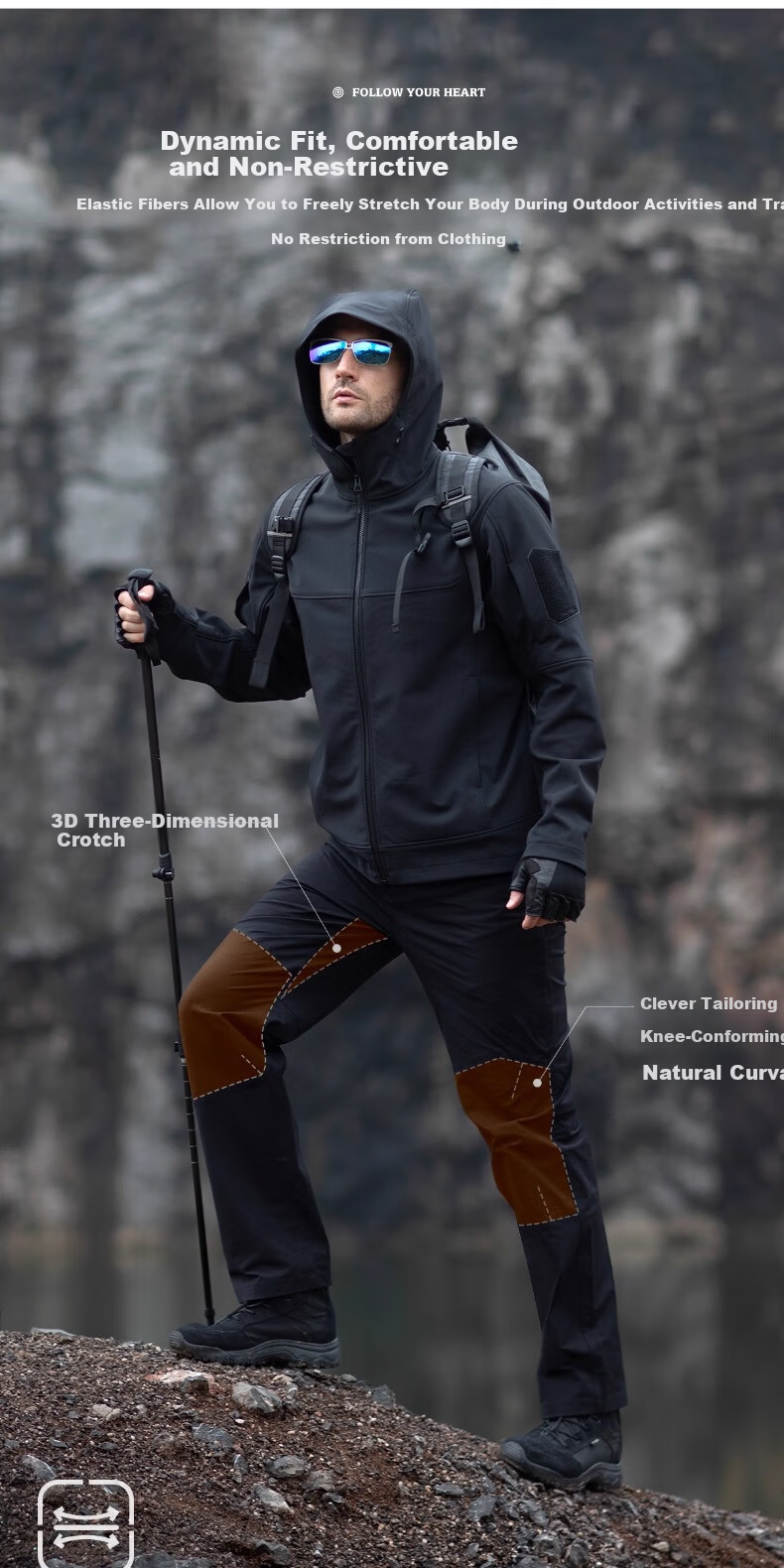 Free Soldier Asahi Tactical Work Pants Outdoor Stretch Breathable Men's Casual Scratch-Resistant Durable Work Pants Khaki 30W/30L 7