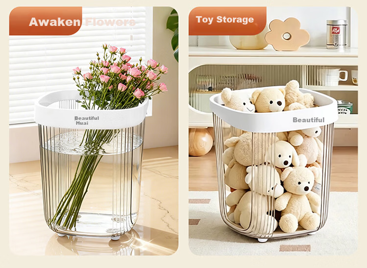 Meiliya Living Room High-Value 12L Trash Can 2025 New Transparent Large Household Kitchen Bathroom 12