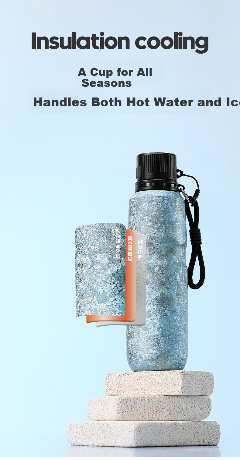 IMOGY German Pure Titanium Insulated Bottle High-Value Large Capacity Office Ice Preservation Cup One-Button Quick Open Cycling Sports Water Bottle 8