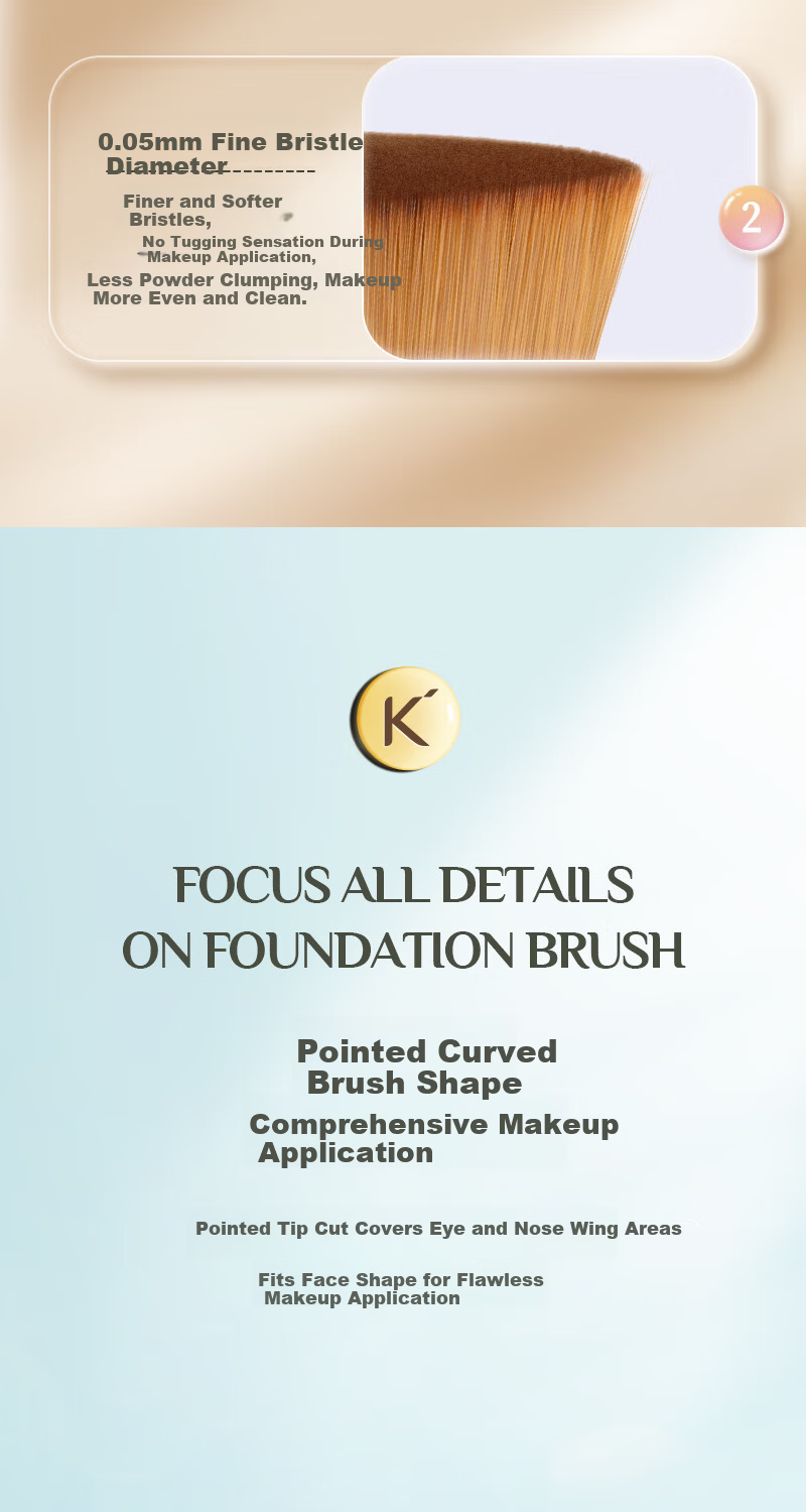 KDAY No.55 Streak-Free Foundation Brush Makeup Brush Powder-Resistant Flawless Flat Magic Brush Cherry Red 7