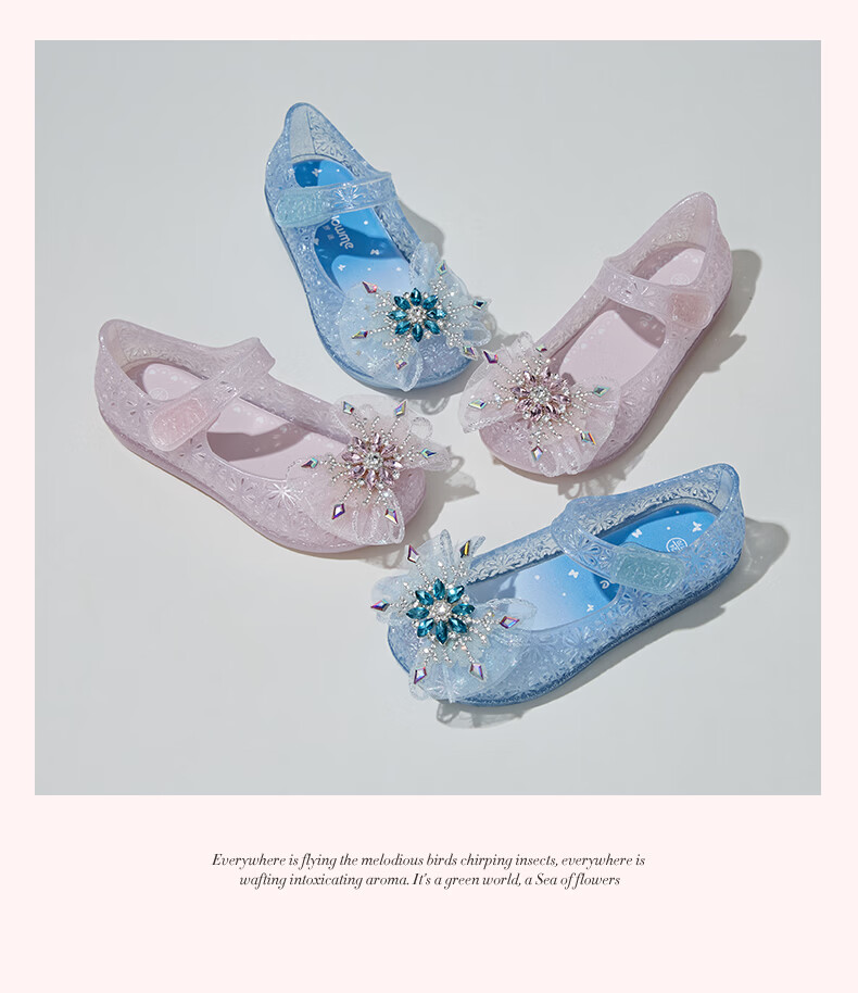 Fulomi Girls Summer Sandals New Sweet Stylish Princess Crystal Shoes Children's Non-slip Lightweight Jelly Shoes Light Blue Size 29 6