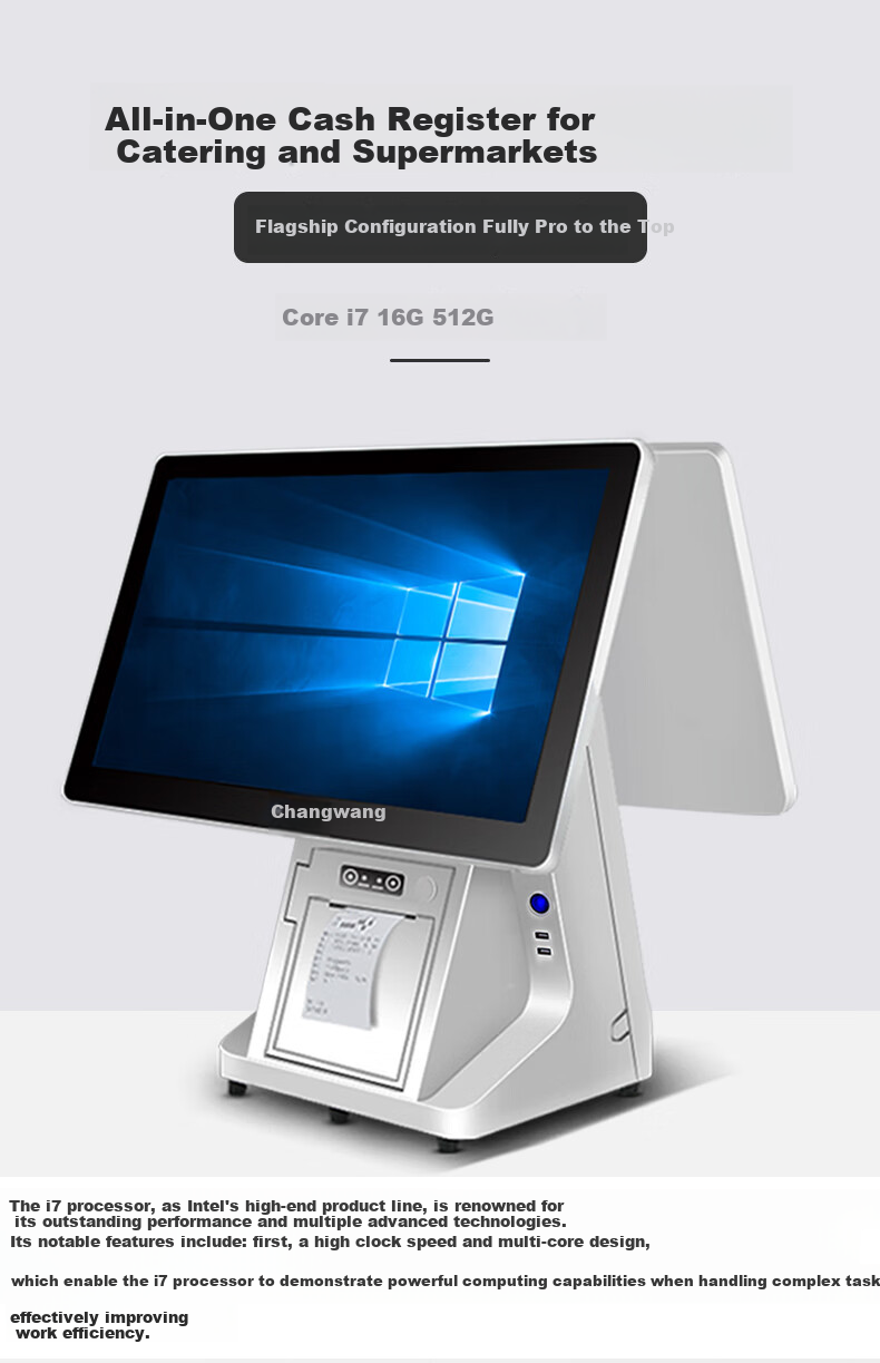 CHANGWANG CW1202 All-in-One Supermarket Cash Register POS System with Weighing, Restaurant Ordering, Meituan Delivery Printing 5